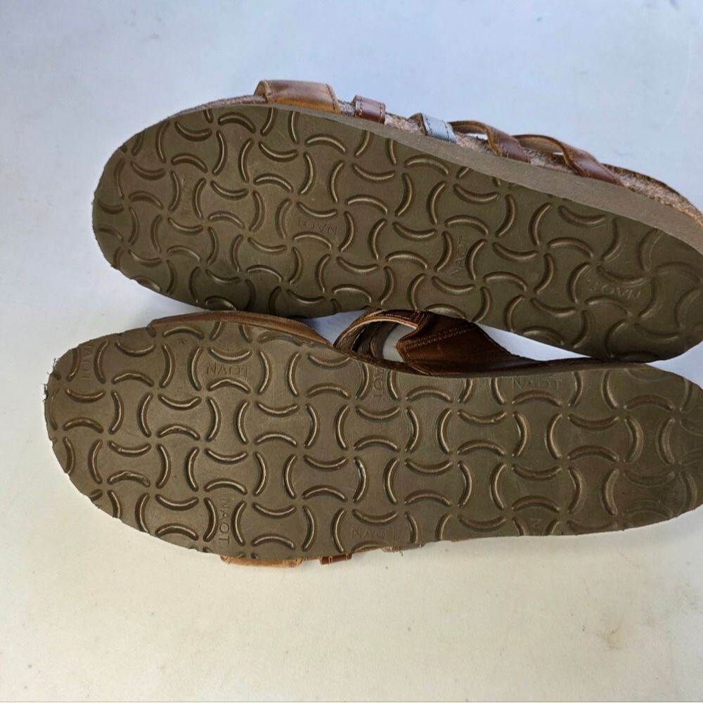 NAOT Peyton Latte Maple Brown Leather Strappy Slip On Comfort Sandals 6 37 - Picture 6 of 6